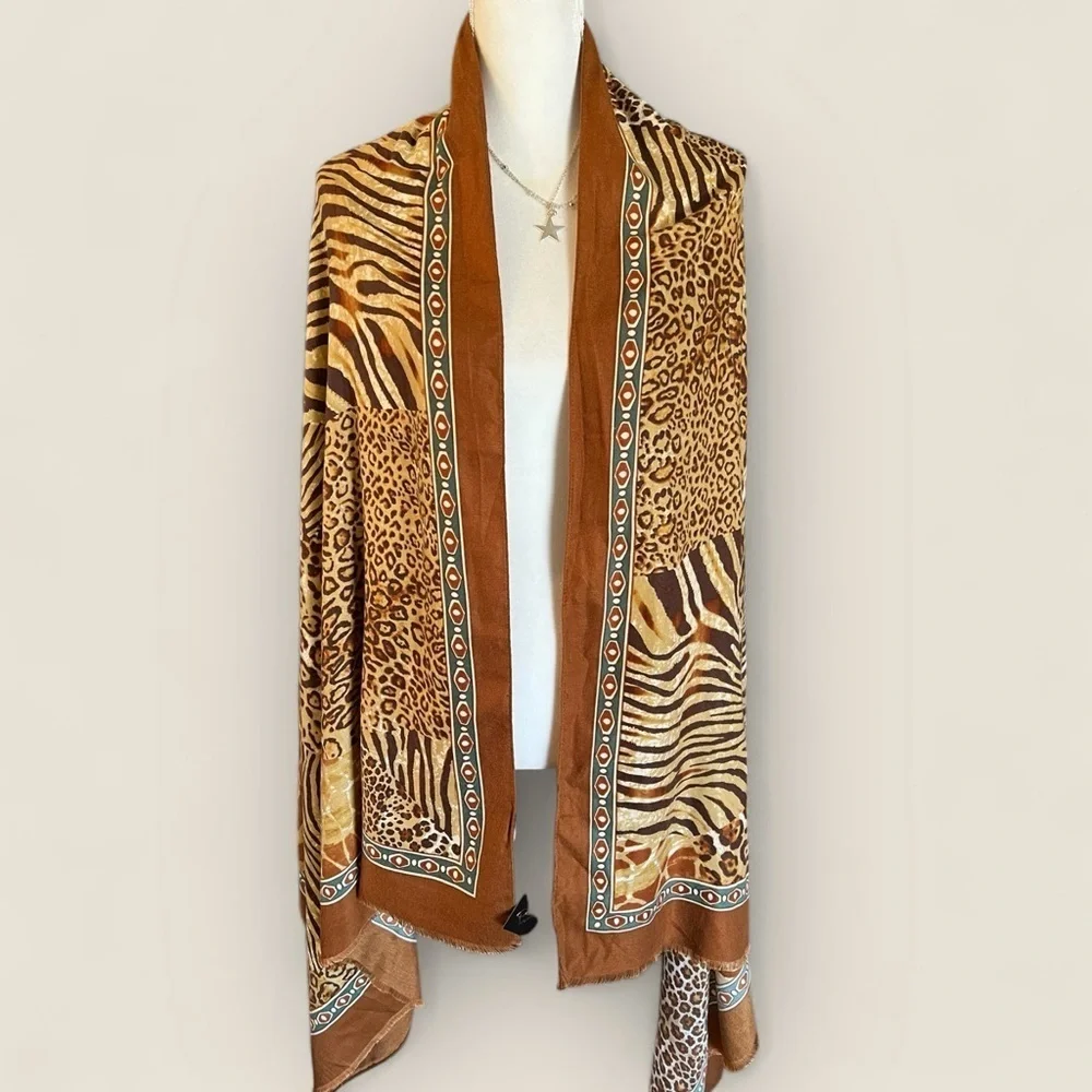 Leopard Print Scarf in Brown and Tan